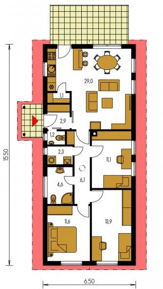 Image miroir | Plan de sol du rez-de-chaussée - BUNGALOW 122